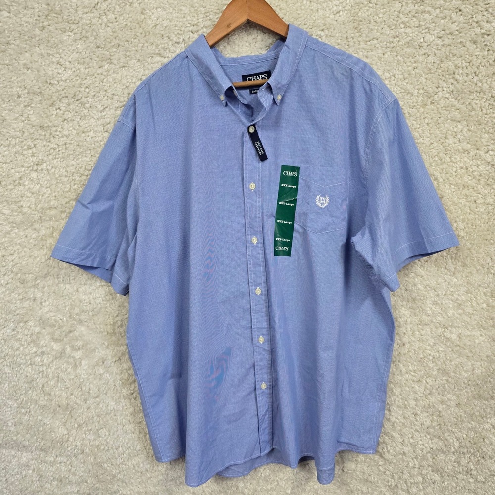 Chaps Button Down Shirt Mens 3XL Blue Micro Short Sleeve Easy Care Preppy Office